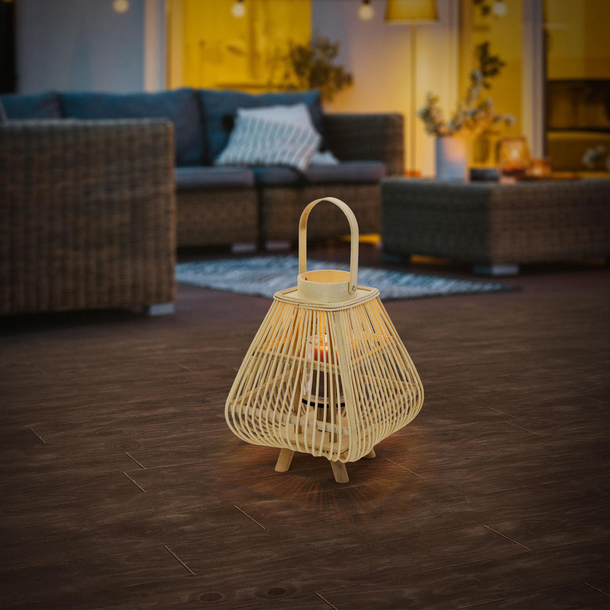 BAMBUSOVÁ LAMPION V: 45,5 cm, barva dřeva, styl boho - přírodní, dřevo (25/45.5/25cm)