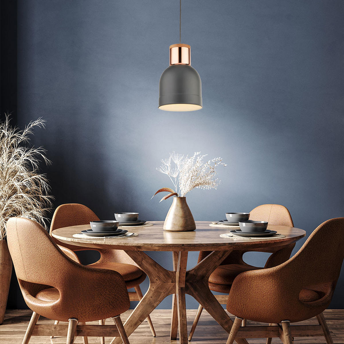 HÄNGELEUCHTE BARHAM Grau Matt Kupfer - Grau, Metall (22/22/159cm)