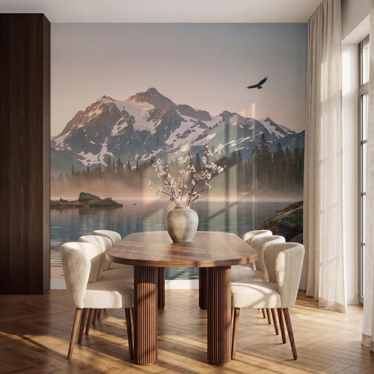 TAPETE - Berge - Wasser - Bäume - 220x240 cm - Multicolor, Papier (220/240cm) - OnlyWow