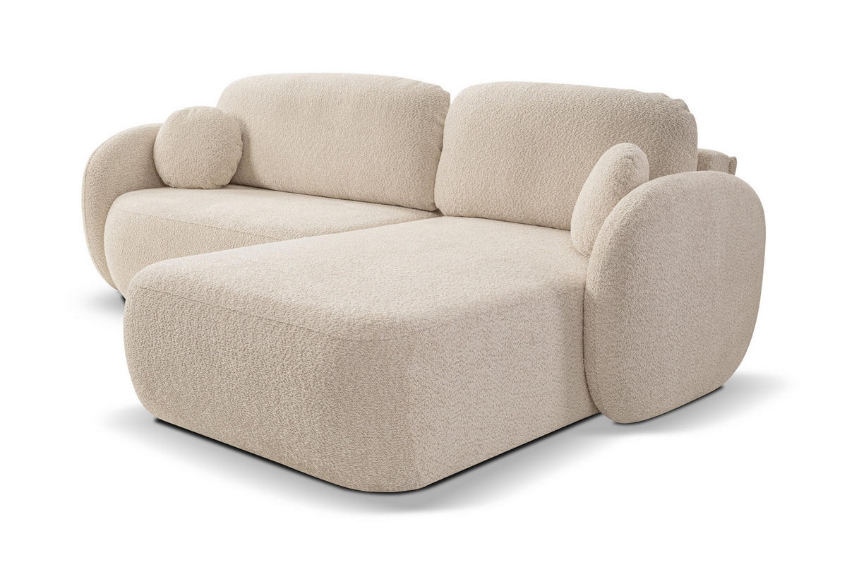 ECKSOFA AMICO R-S Beige Boucle-Stoff mit Schlaffunktion - Beige, Holz (248/174cm) - MASSENO
