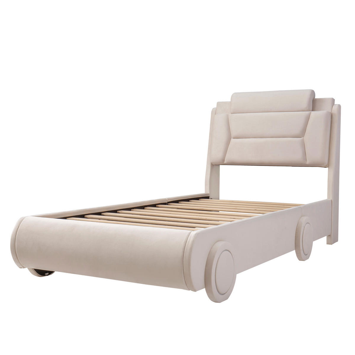 AUTOBETT 90/200 cm mit LED-Rädern, DE-41742, in Cremeweiß - Beige, Holz (90/200cm) - ComfortXL