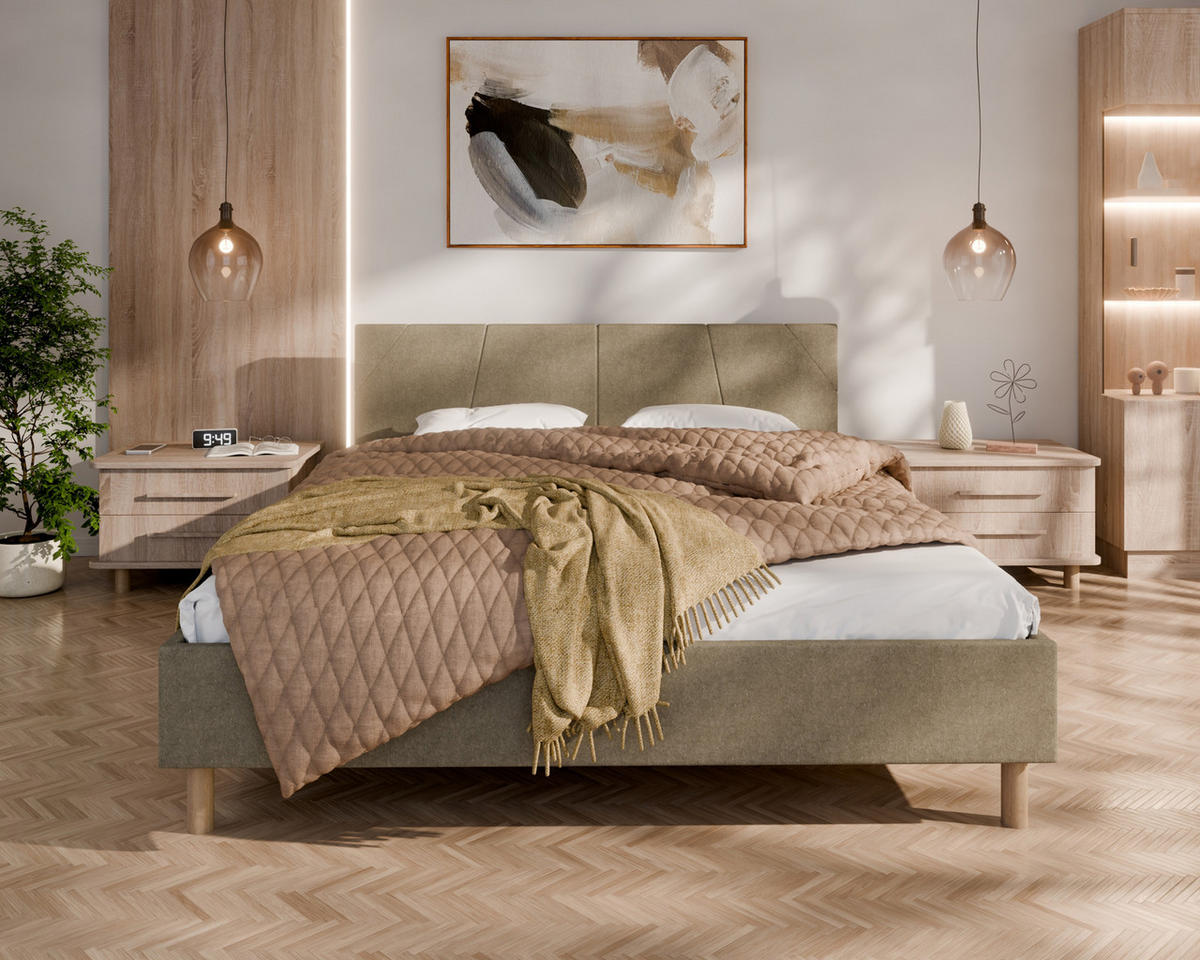 POLSTERBETT ALMORE 160x200cm Elegantes Polsterbett für modernen Wohnstil , 7-Zonen-Taschenfederkernmatratze mit kokos ARLAN (21 cm), cappuccino - Cappuccino, Holz (160/200cm) - Homesy