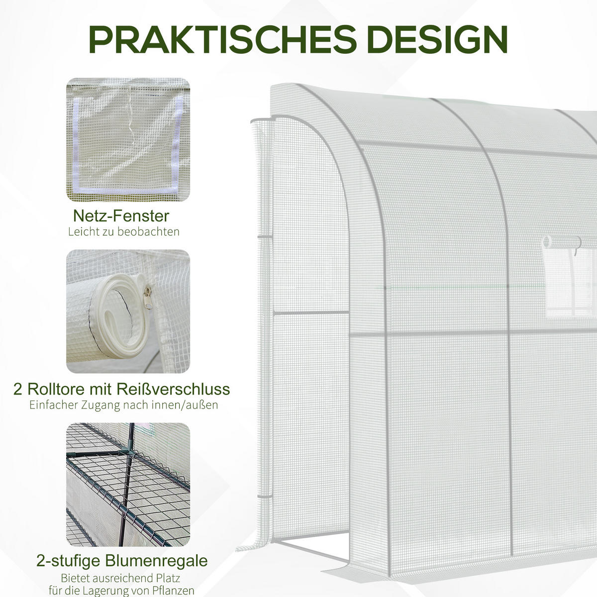 FOLIENGEWÄCHSHAUS, Weiß, Stahl, PE - Weiß, Kunststoff (100/215/200cm) - Outsunny