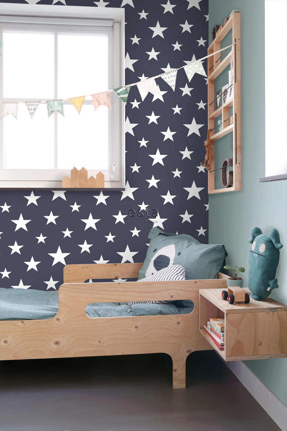 TAPETE große und kleine Sterne 53 cm x 10.05 m - Blau, Papier (53/0.1cm) - ESTAhome