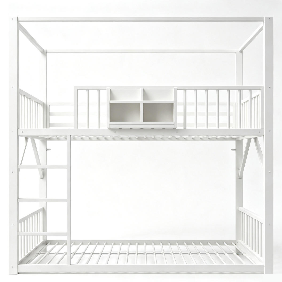 ETAGENBETT 90/200 cm Metall mit Dachdesign, DE-41590, in Weiß - Weiß, Metall (90/200cm) - ComfortXL