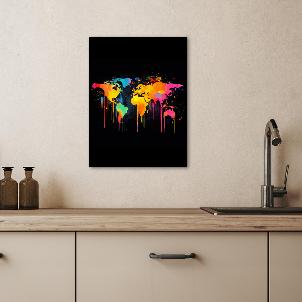 LEINWANDBILD Weltkarte - Farbe - Bunt - Graffiti - Welt 30x40 cm - Multicolor, Textil (30/40cm) - MuchoWow