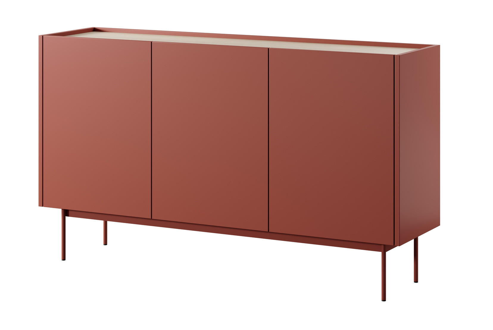 KOMMODE 144 cm Laris - Beinen, 3 Türen, Rot - Rot, Holz (144/83/37cm) - Emporius
