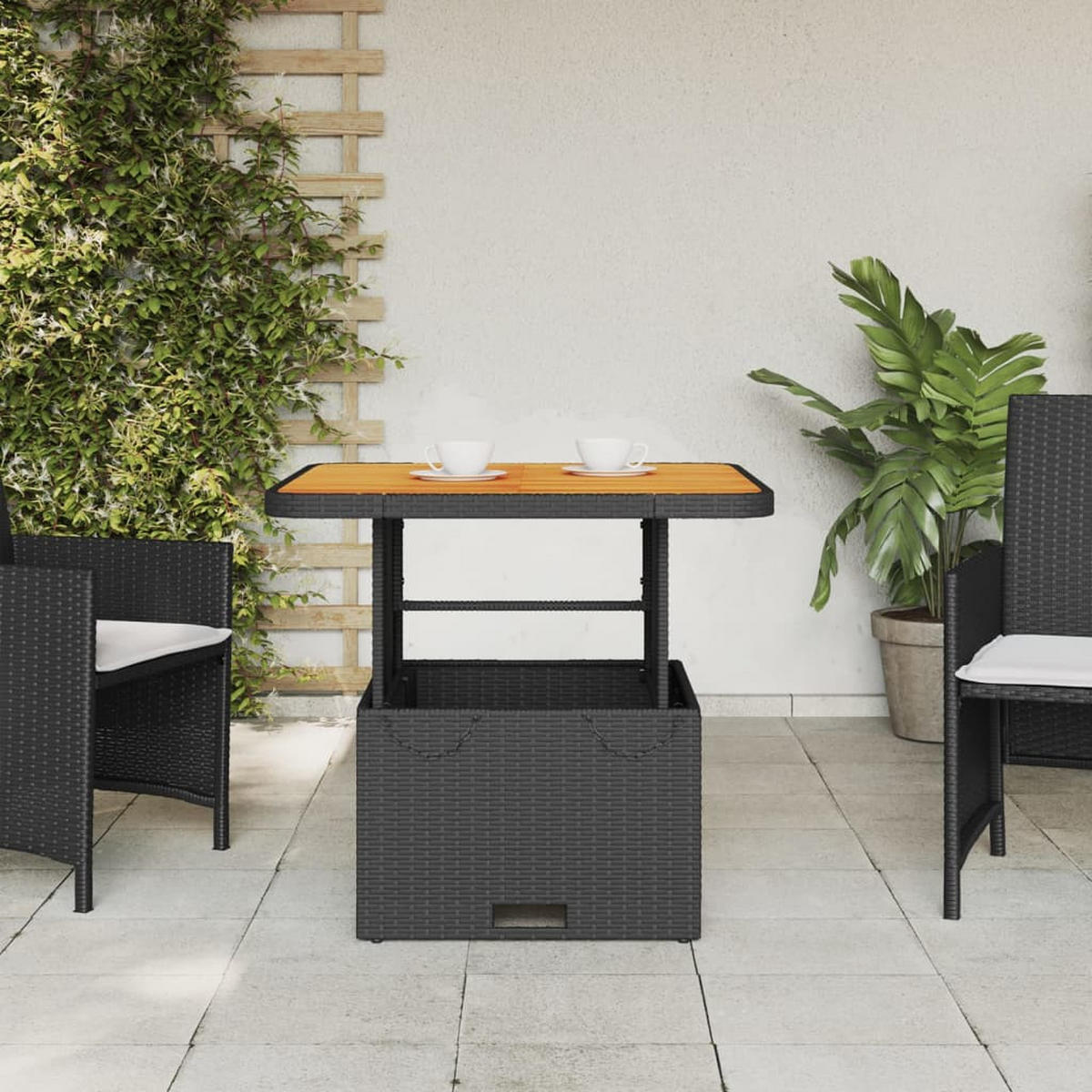GARTENTISCH Schwarz 80/80/71 Cm Poly Rattan Und Akazienholz - Schwarz, Kunststoff (80/80/71cm) - vidaXL