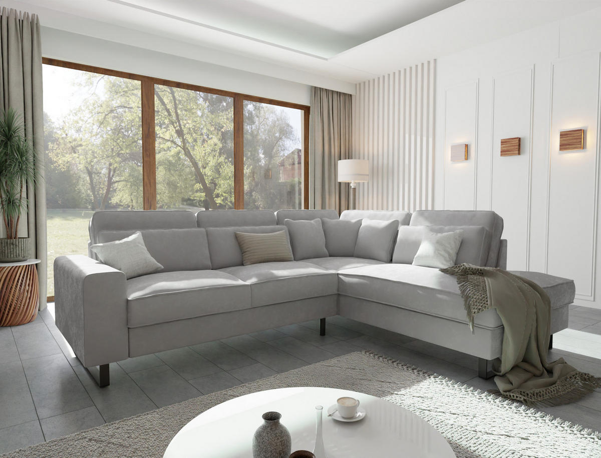 ECKSOFA Zuri Hellgrau Samt - Hellgrau/Schwarz, Holz/Kunststoff (290/231cm) - S-Style Möbel