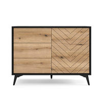 SIDEBOARD Boulia Schwarz mit Fischgrätfronten in Eiche 104 cm - Eichefarben/Schwarz, Holzwerkstoff/Metall (104/77/39cm) - Selsey