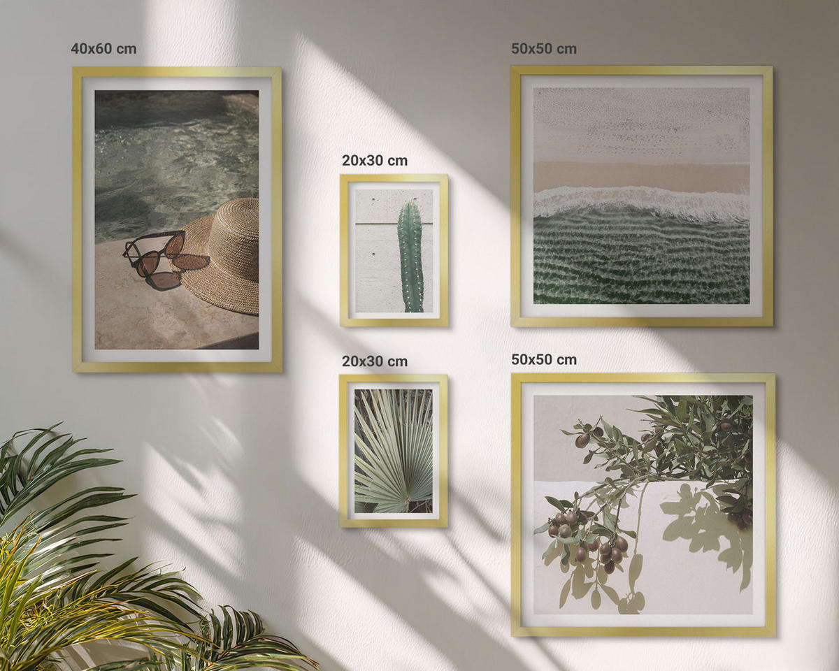 WANDBILDER 5er Set - 50x50 cm & 20x30 cm & 40x60 cm Goldrahmen - Zubehör für tropische Pflanzen - Goldfarben, Kunststoff (40/60cm) - ArtPrintCave