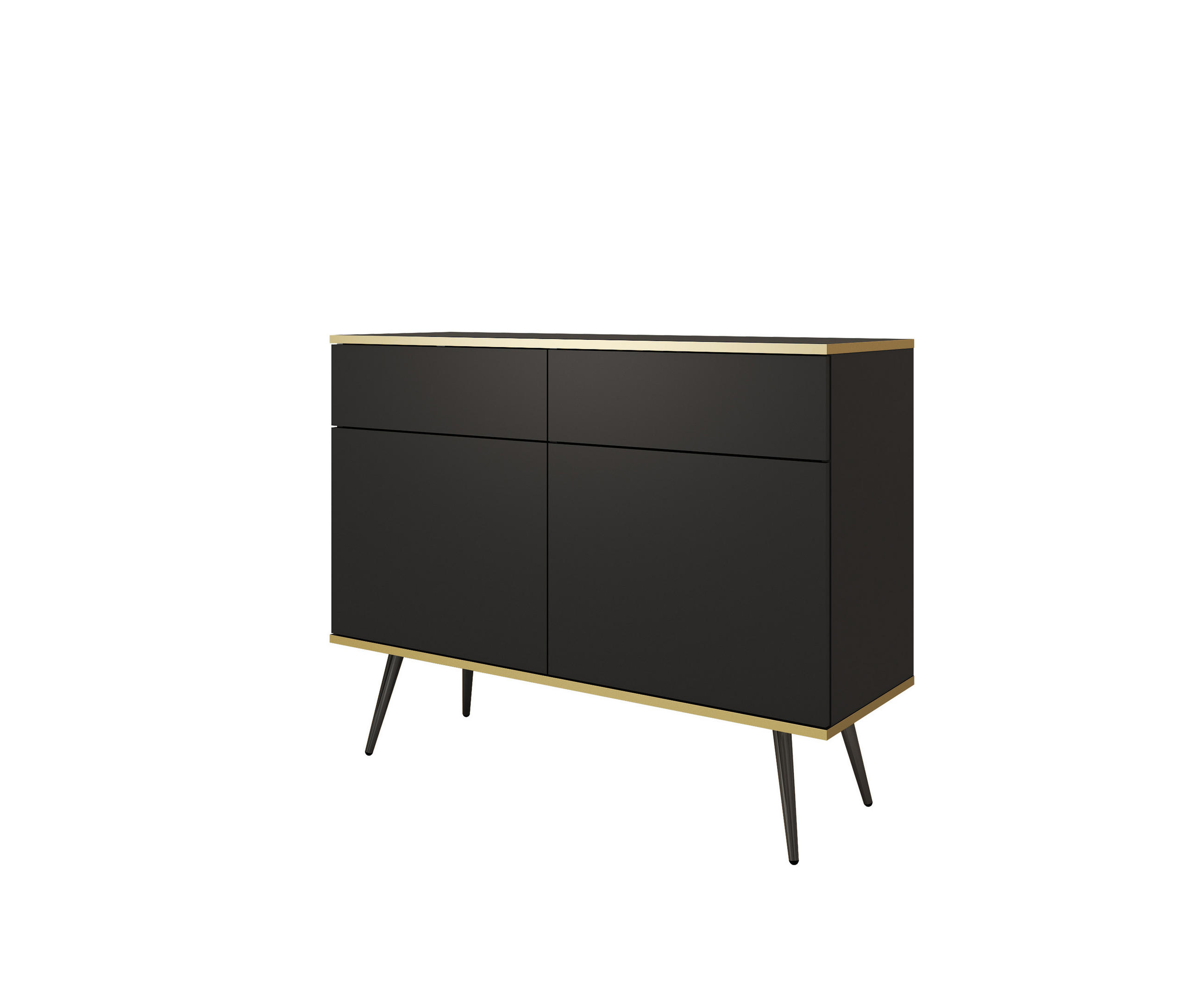 KOMMODE KSZ-107 - KSZ-107, Hochglanz, Schubladen Push-to-Open 107x39x85 cm Schwarz/Schwarz - Schwarz, Holzwerkstoff/Kunststoff (107/85/39cm) - DomoHome