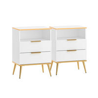 NACHTKONSOLE Viterbo 2er-Set Alpinweiß matt / goldfarben 50 / 34 / 70cm - Goldfarben/Weiß, Holz/Holzwerkstoff (50/70/34cm) - Feldmann-Wohnen