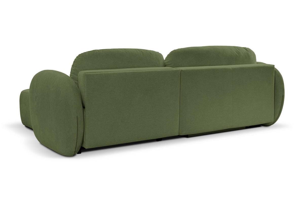 ECKSOFA AMICO R-S Olivgrün Geflochtener Stoff mit Schlaffunktion - Olivgrün, Holz (248/174cm) - MASSENO