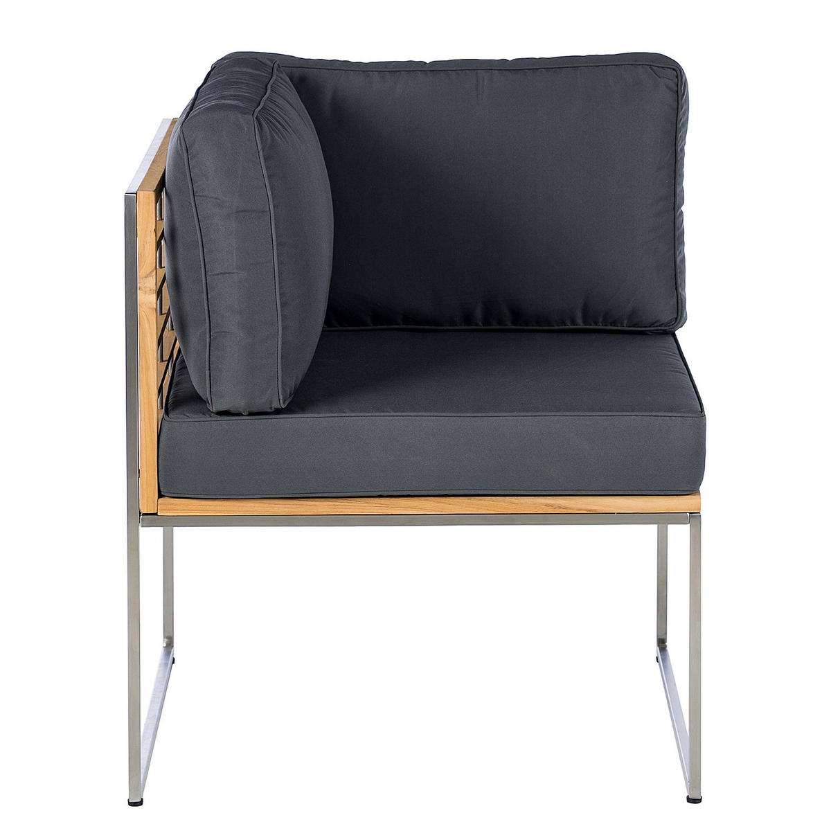 ECKMODUL - Grau / Braun - Teak / Edelstahl - Webstoff / Teak massiv - Silberfarben/Braun, Holz/Textil (70/80/70cm) - home24