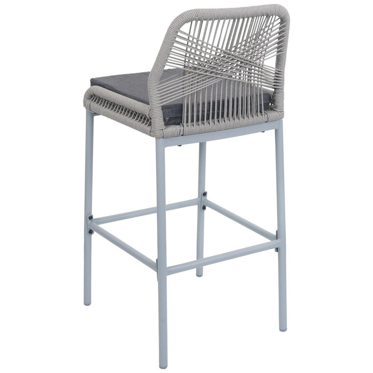 GARTENSTUHL 2er-Set HxBxT 101x42x52cm Sitzhöhe 76cm Hellgrau Kissen Dunkelgrau Seilgeflecht Metall - Hellgrau, Metall (42/101/52cm) - PROREGAL