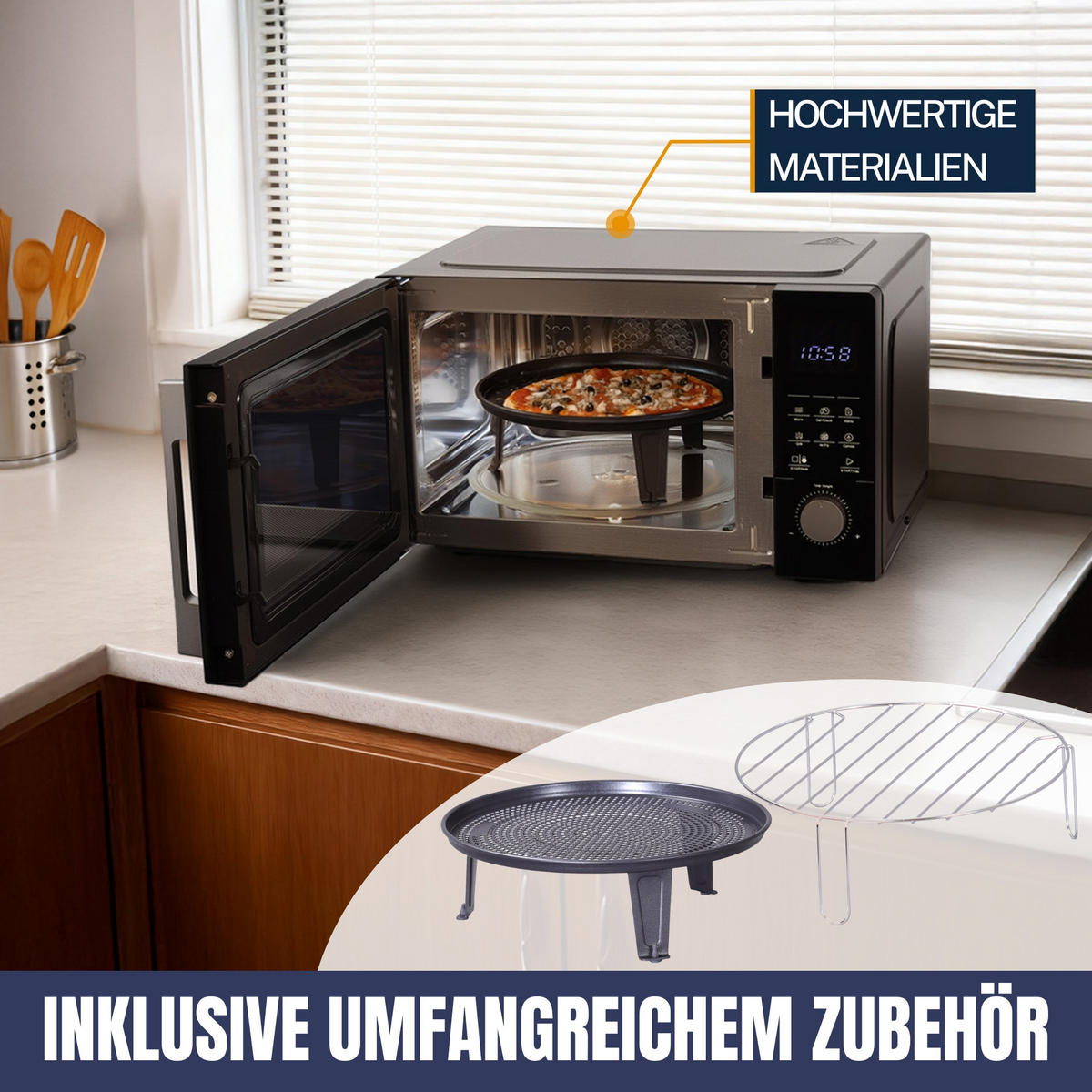 MIKROWELLE MW2200 4in1 - Schwarz, Metall (52/31/44cm) - Sommertal