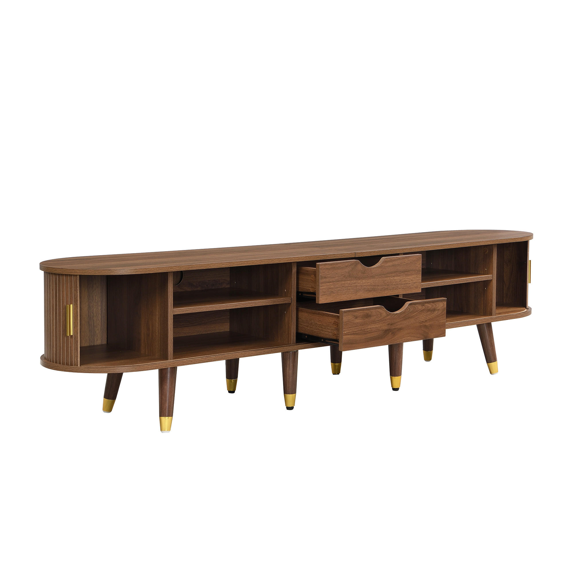 TV-ELEMENT 175/38/45 cm Walnuss mit Rattan-Schiebetür und 2 Schubladen - Nussbaumfarben, Holz (175/45/38cm) - Oxeza
