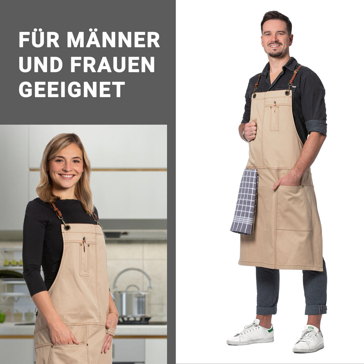 SCHÜRZE , 100% Baumwolle, Beige - Beige, Textil (70/95cm) - Zollner