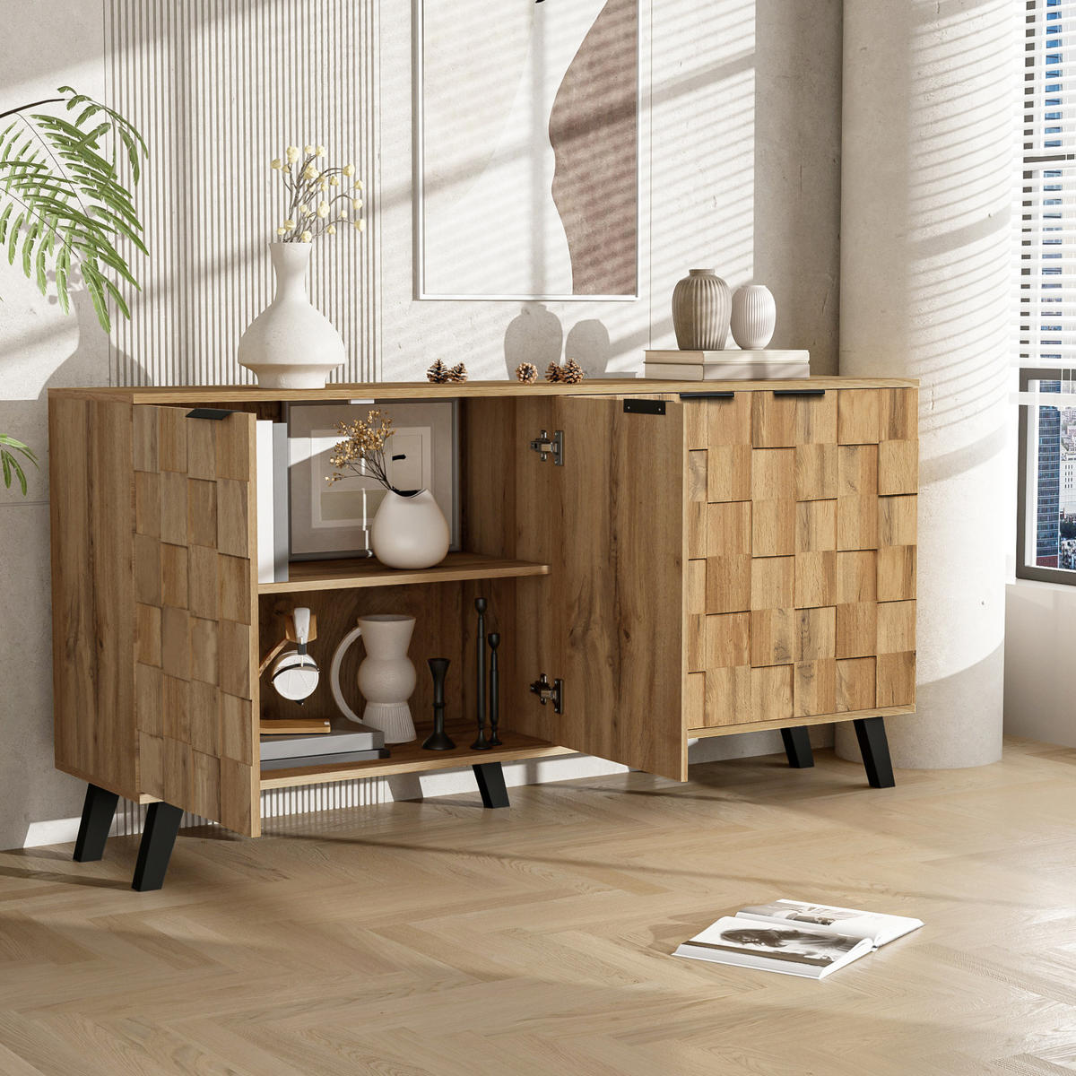 SIDEBOARD 160.5/35.5/78 cm Holzfarbe aus Spanplatte mit 4 Türen - Naturfarben, Holzwerkstoff (35.5/78/160.5cm) - OKMYHOME