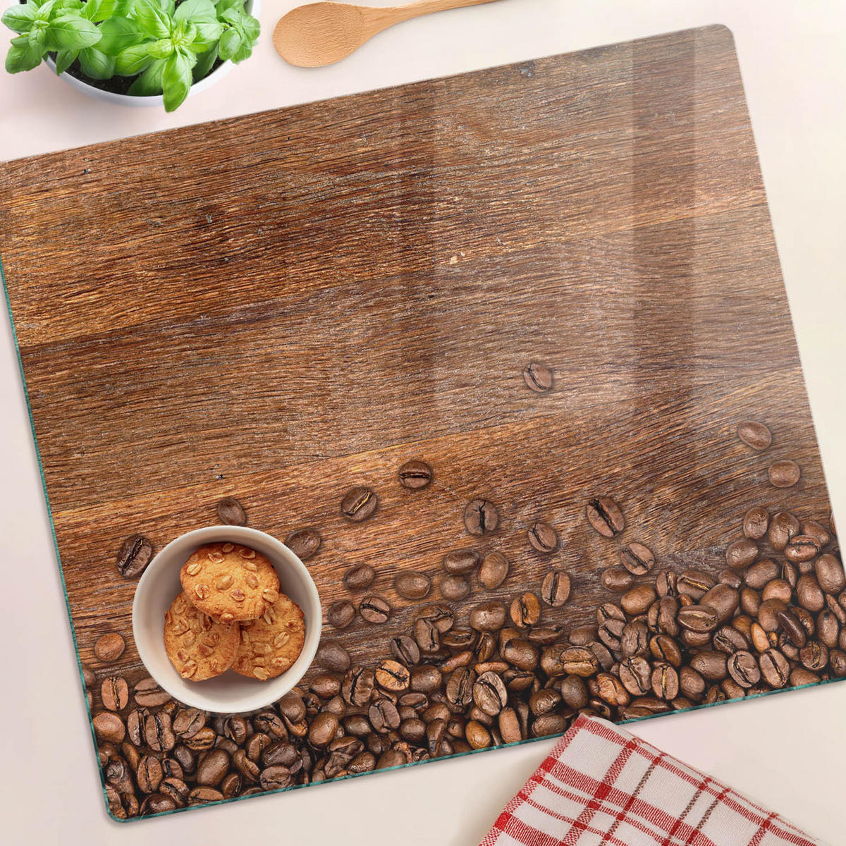 GLASPLATTE 60x52 cm Kaffeebohnen - Braun, Glas (60/0.4/52cm) - TULUP