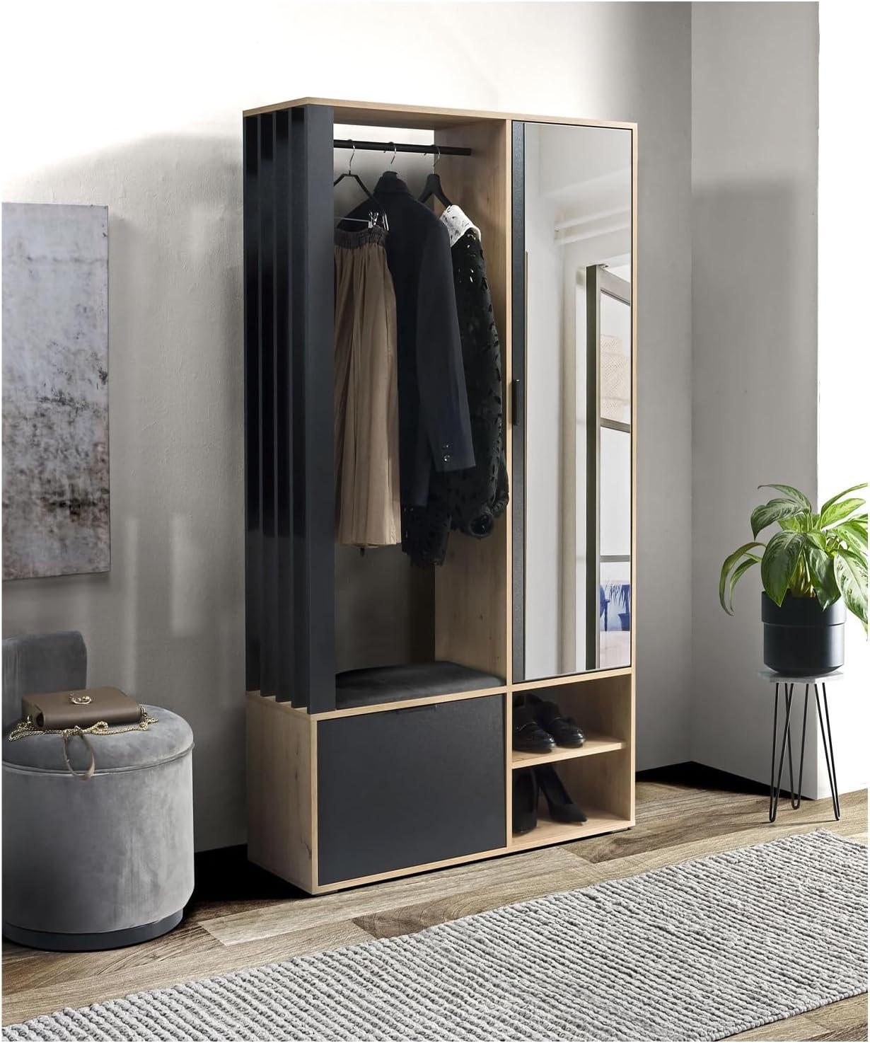 GARDEROBE Milano - Schwarz/Eiche Artisan, Holzwerkstoff (100/189/33cm) - Meblini