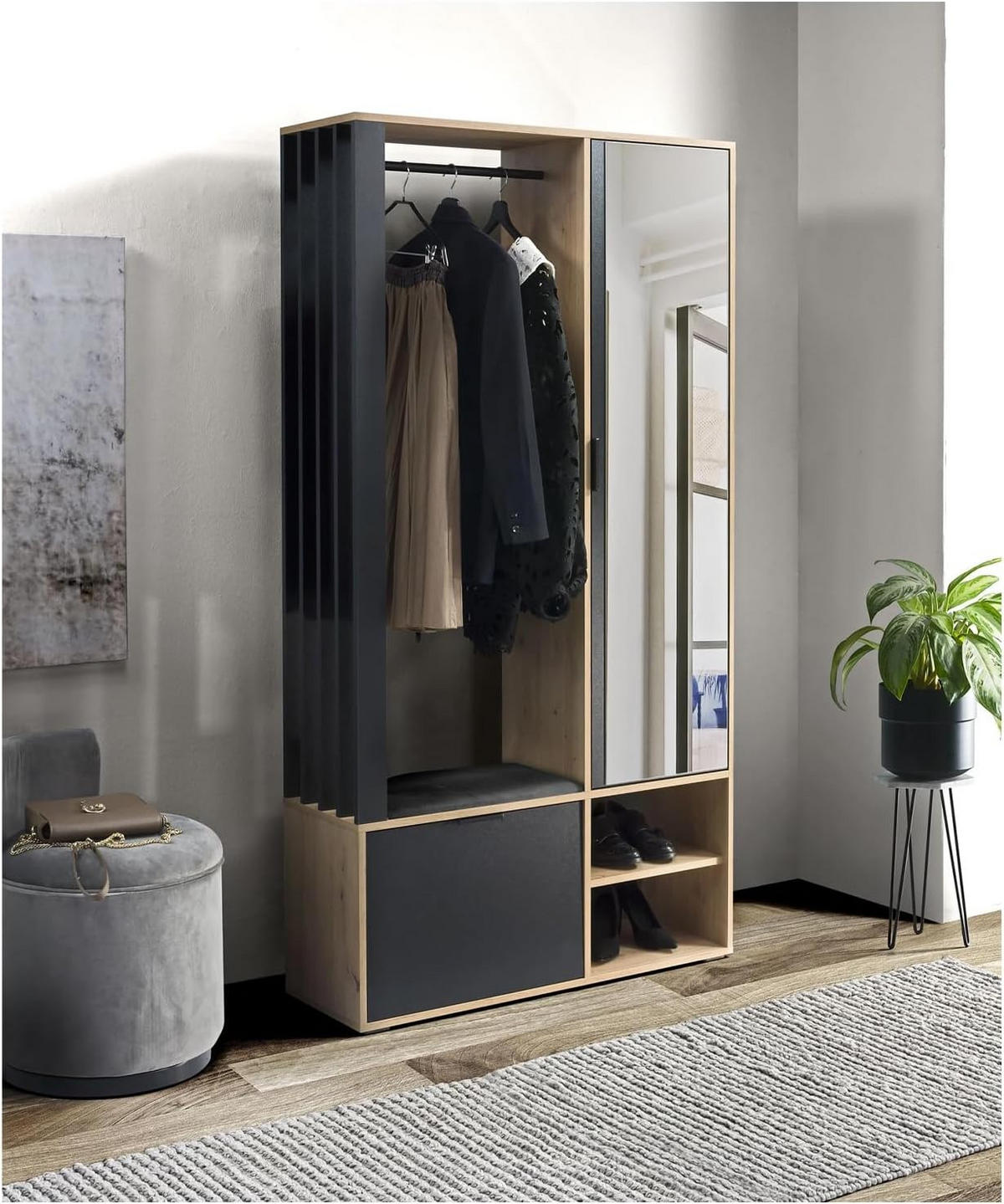 GARDEROBE Milano - Schwarz/Eiche Artisan, Holzwerkstoff (100/189/33cm) - Meblini