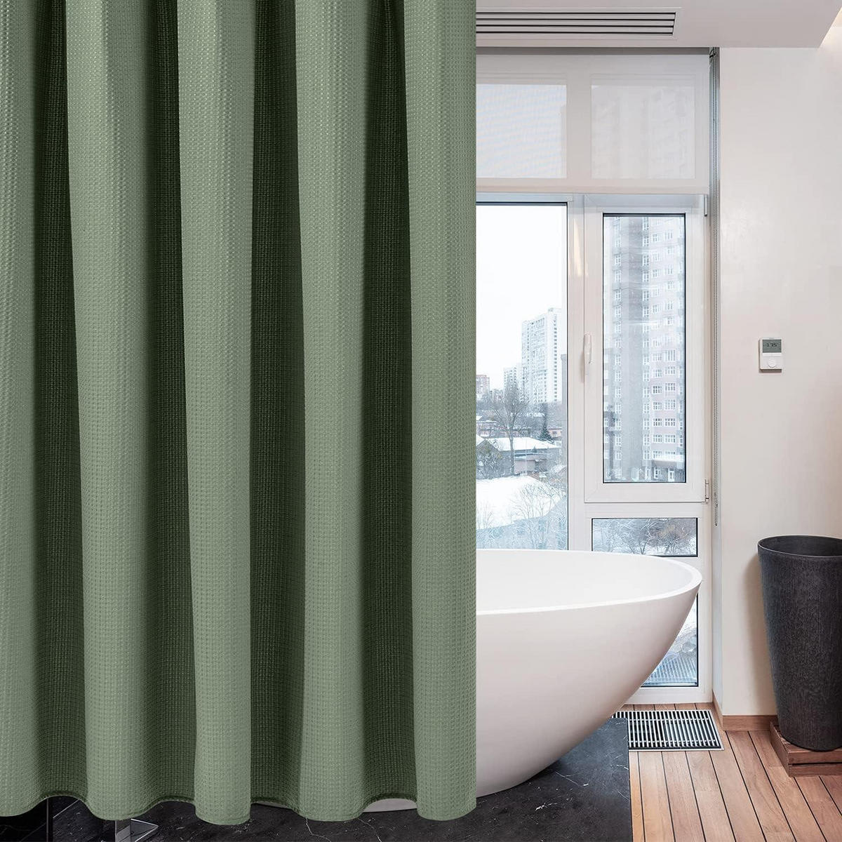 DUSCHVORHANG Waffelstoff Grün 152 x 214 cm - Grün, Textil (152/214cm)