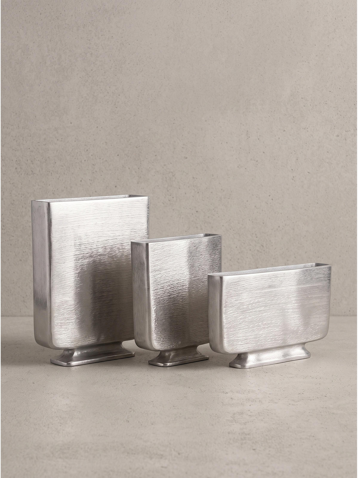 VASEN 3er-Set PORTONOVO, Aluminium, handgefertigt, Silber, 26 x 4 x 33 cm - Silberfarben, Metall (33cm) - KADIMA DESIGN