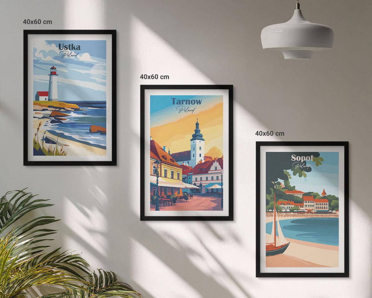 WANDBILDER 3er-Set - 40x60 cm Schwarzer Rahmen - Stadtansichten Ustka Tarnów Sopot - Schwarz, Kunststoff (40/60cm) - ArtPrintCave