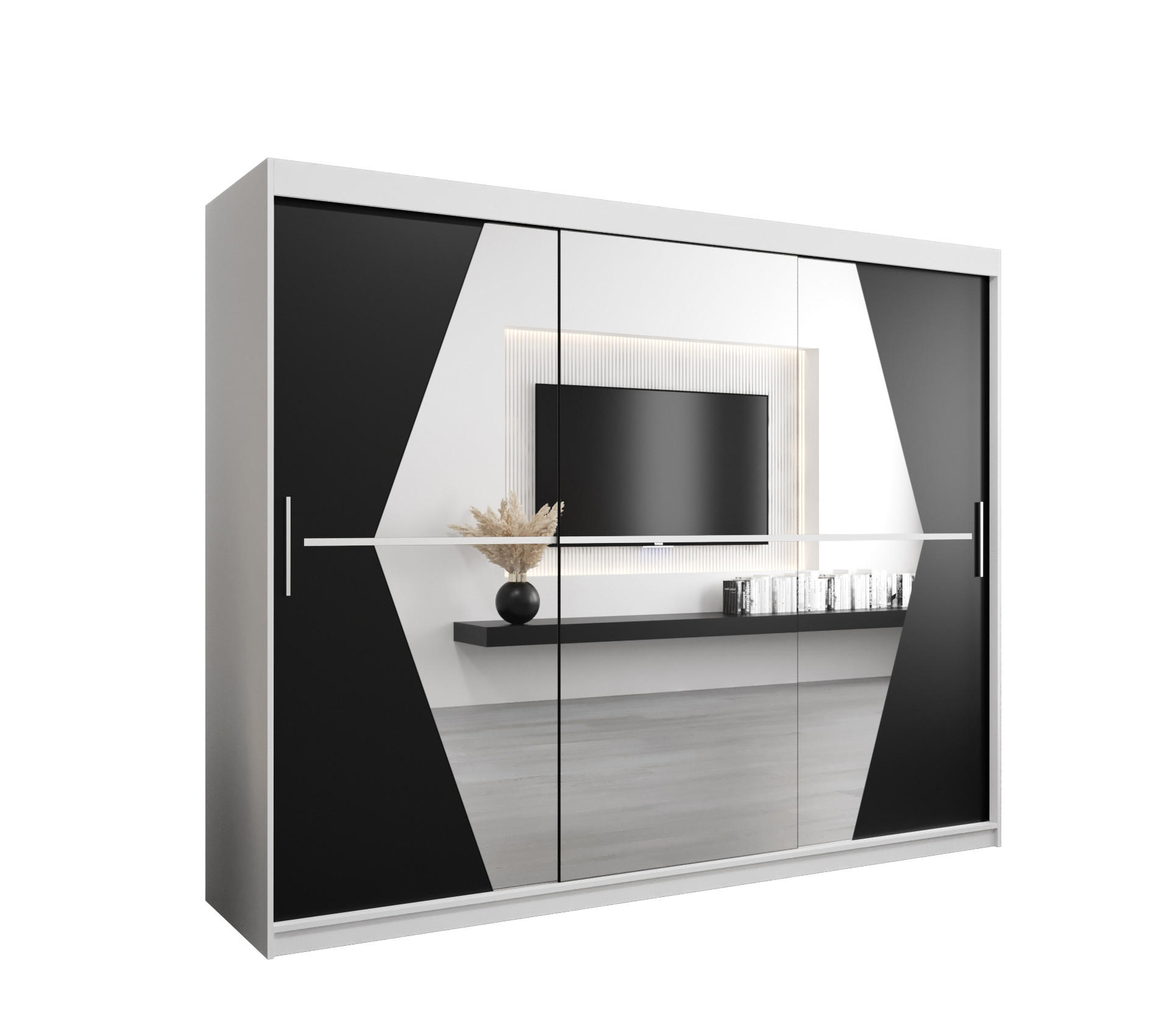 SCHWEBETÜRENSCHRANK 200/250/62 3-türig - Silberfarben/Schwarz, Holz/Kunststoff (250/200/62cm) - Abiks Möbel