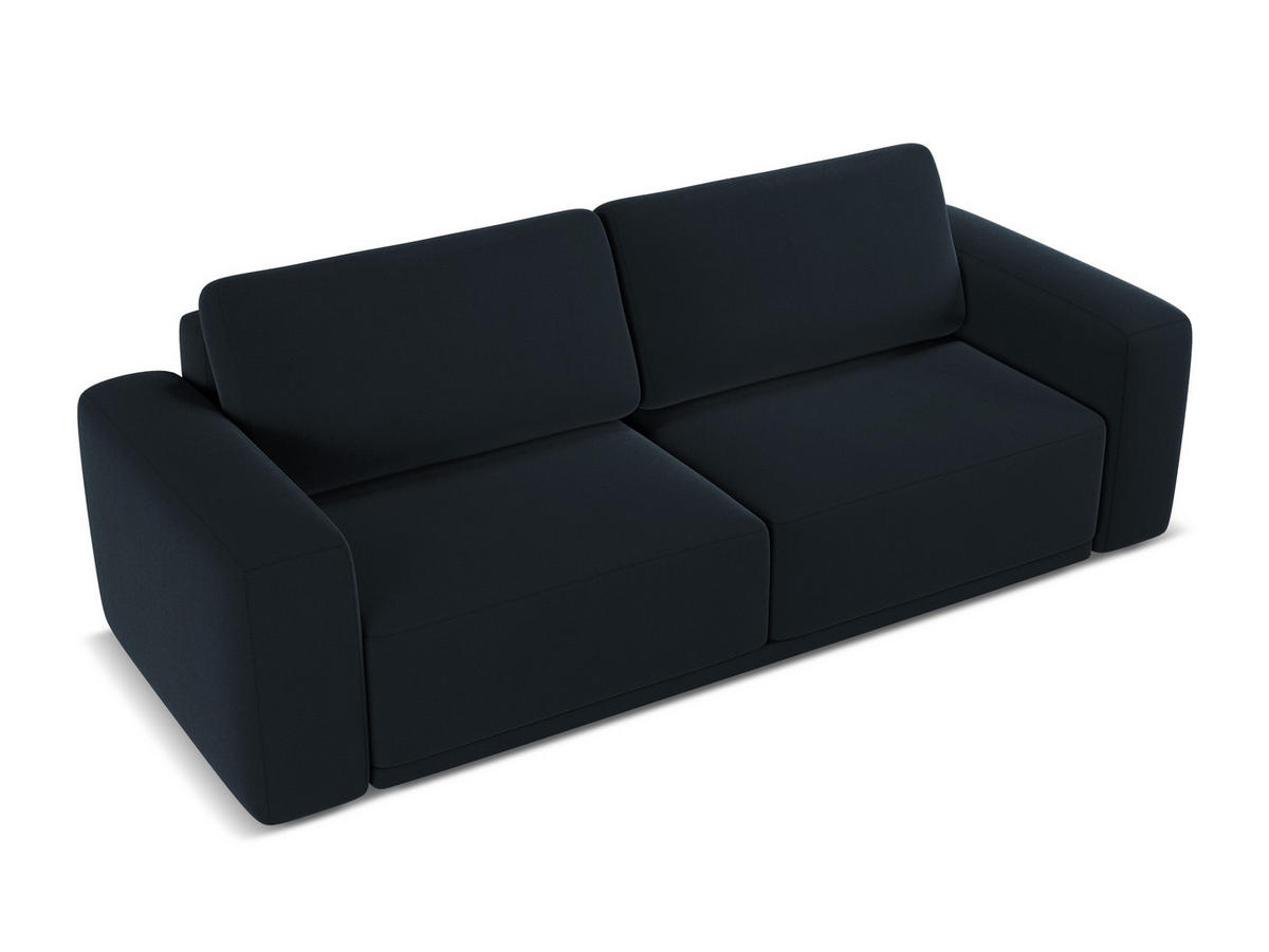 3-SITZER SOFA mit Schlaffunktion Samt Stoff Blau - Blau/Schwarz, Kunststoff/Textil (242/91/100cm) - Makamii