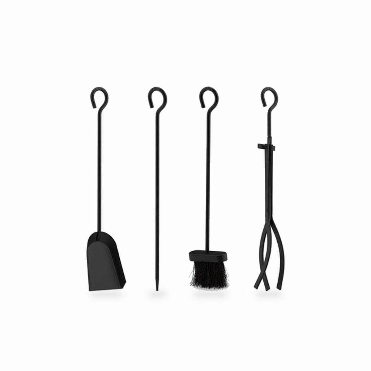 KAMINBESTECK Schwarz 5-tlg Stahl mit Ständer - Schwarz, Metall (25/57/18cm) - Relaxdays