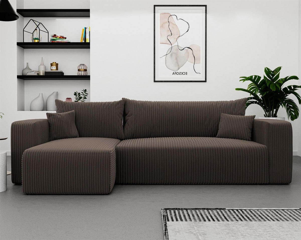 ECKSOFA Luna Mit Schlaffunktion - Braun, Holzwerkstoff/Textil (248/145cm) - Fun Möbel