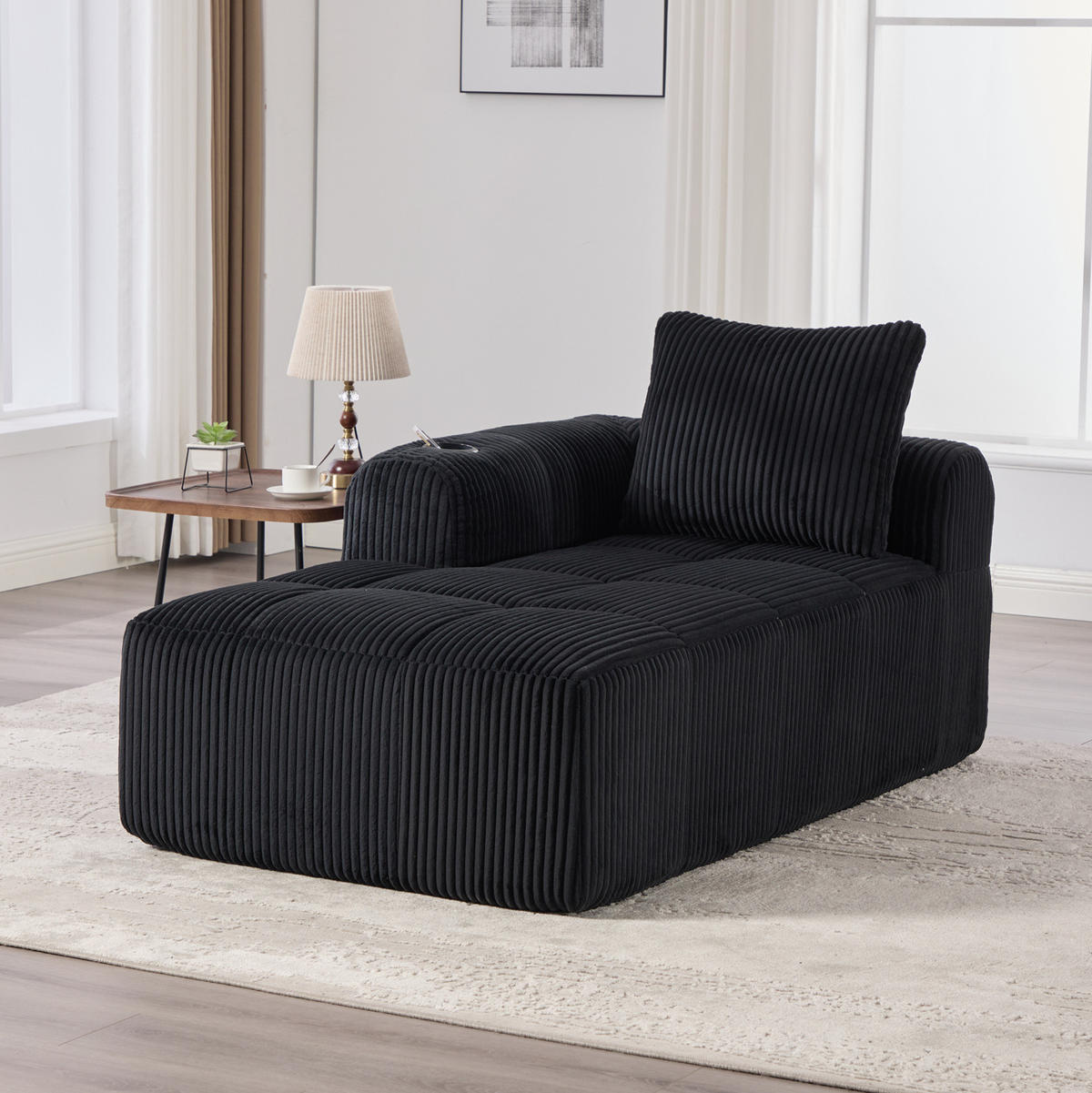 SOFA mit Seitenfächern und Becherhalter ca. 158 x 93 cm Cord Black - Schwarz, Kunststoff (158/61/93cm) - Meubliv