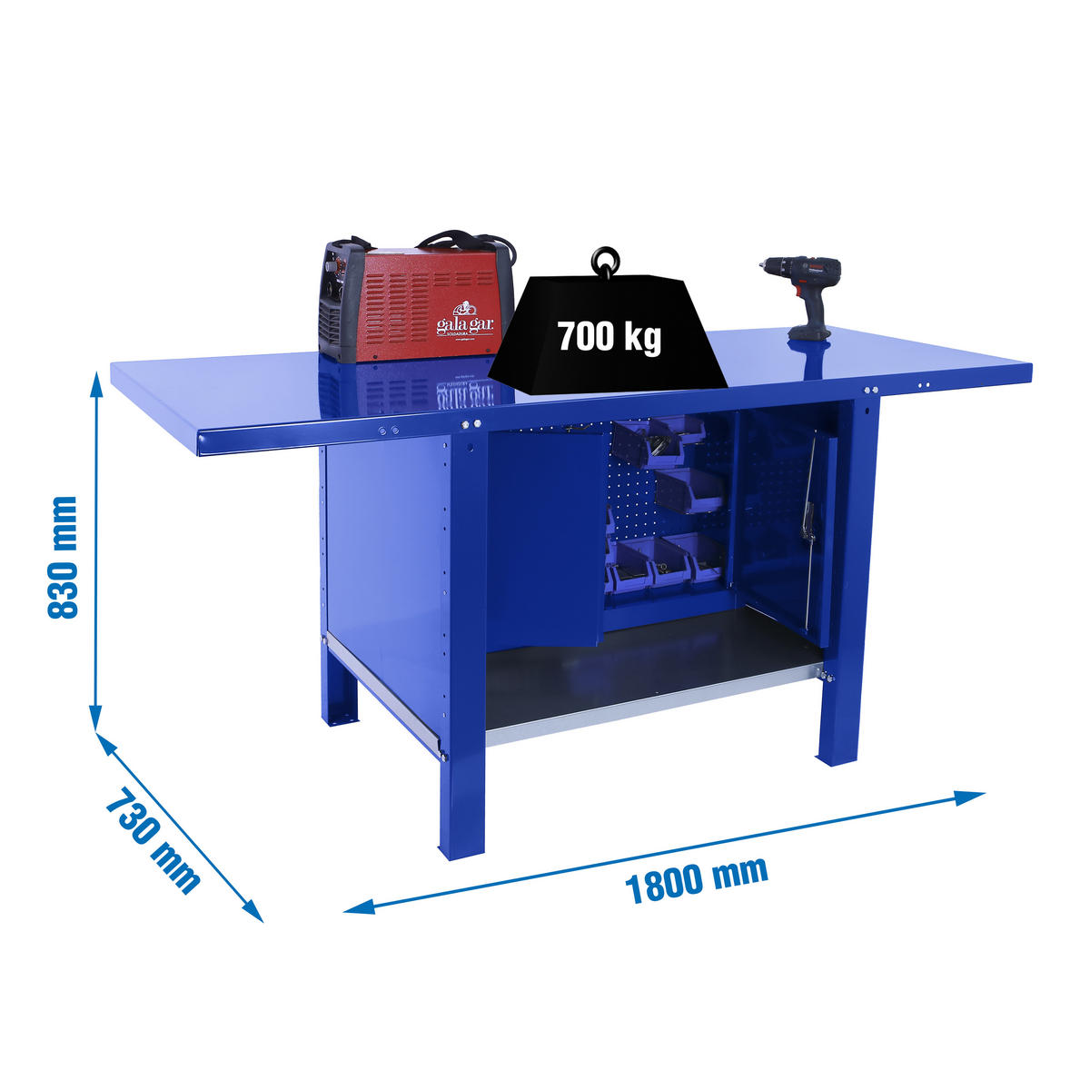 WERKBANK Buffalo Metal mit Schrank HxBxT 83 x 180 x 73 cm Traglast 700 kg Blau - Blau, Metall (180/83/73cm) - PROREGAL