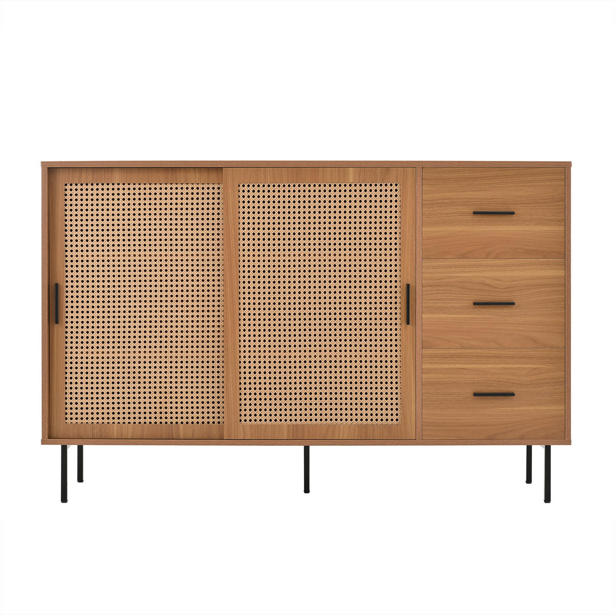 SIDEBOARD 2 Schiebetüren, 3 Schubladen, verstellbare Regale Wohnzimmer & Esszimmer Aufbewahrung - Braun, Holzwerkstoff (140/91/37cm) - Urban Meuble