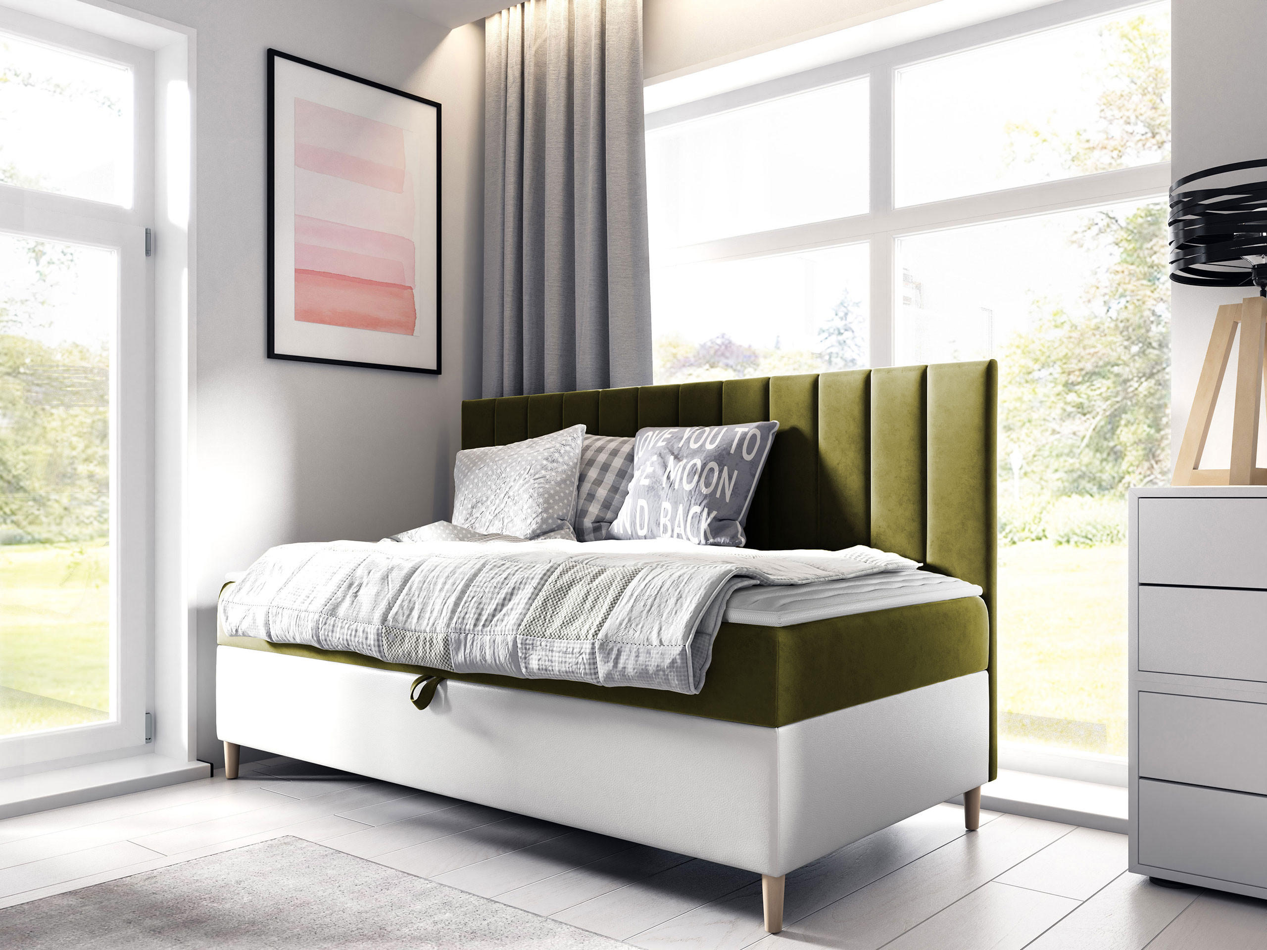 BOXBETT Maja Junior 2 - Weiß/Grün, Holz (90/200cm) - MIRJAN24