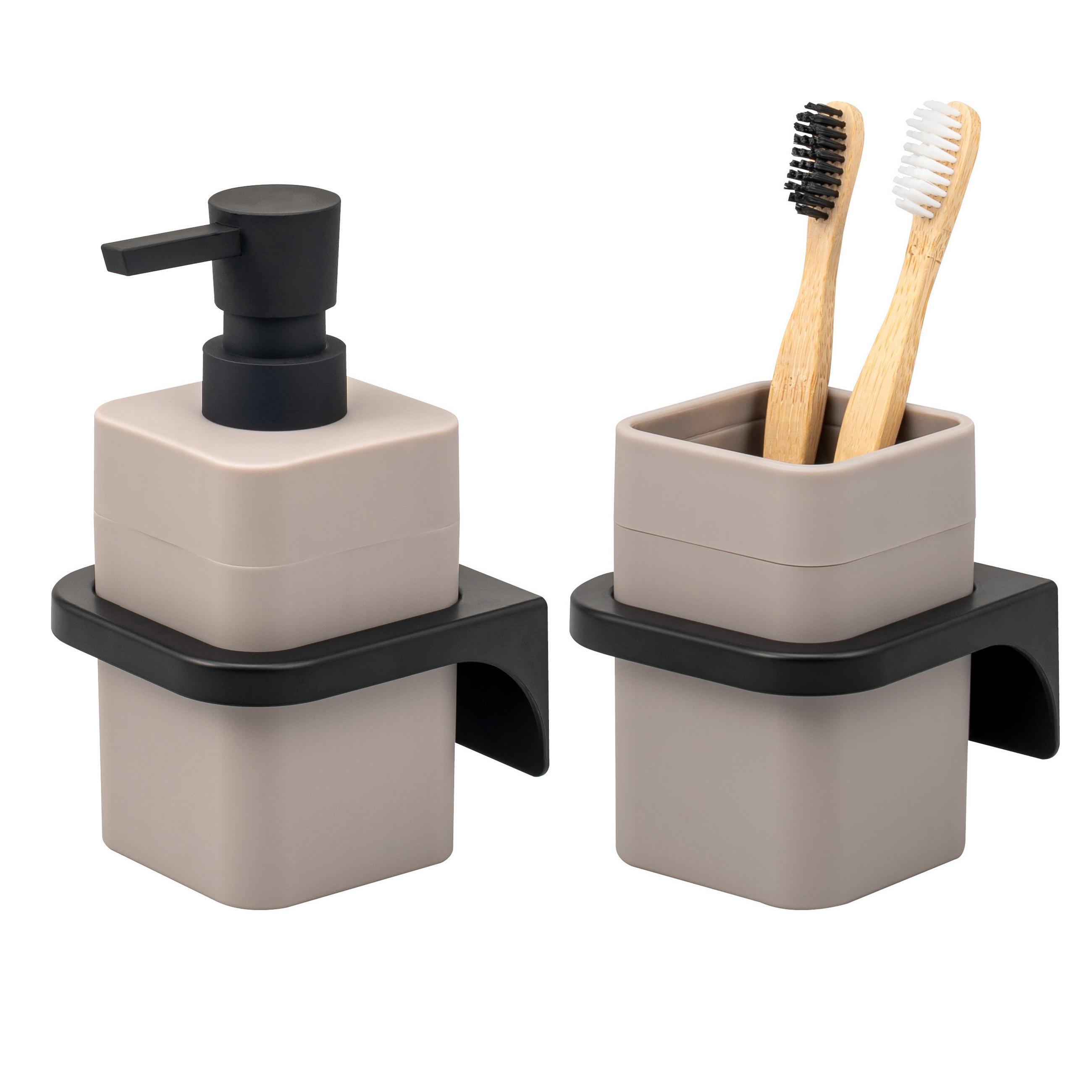 BADACCESSOIRESET SAVONA Softtouch (2er-Set) - Taupe, Kunststoff (7/15.5/8.5cm) - bremermann