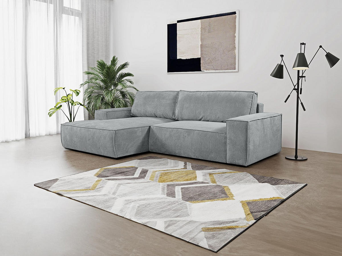 ECKSOFA mit Schlaffunktion - Ecke Links - Cord - Hellgrau - AMELIA - Grau, Textil (267/167cm) - Vente-Unique