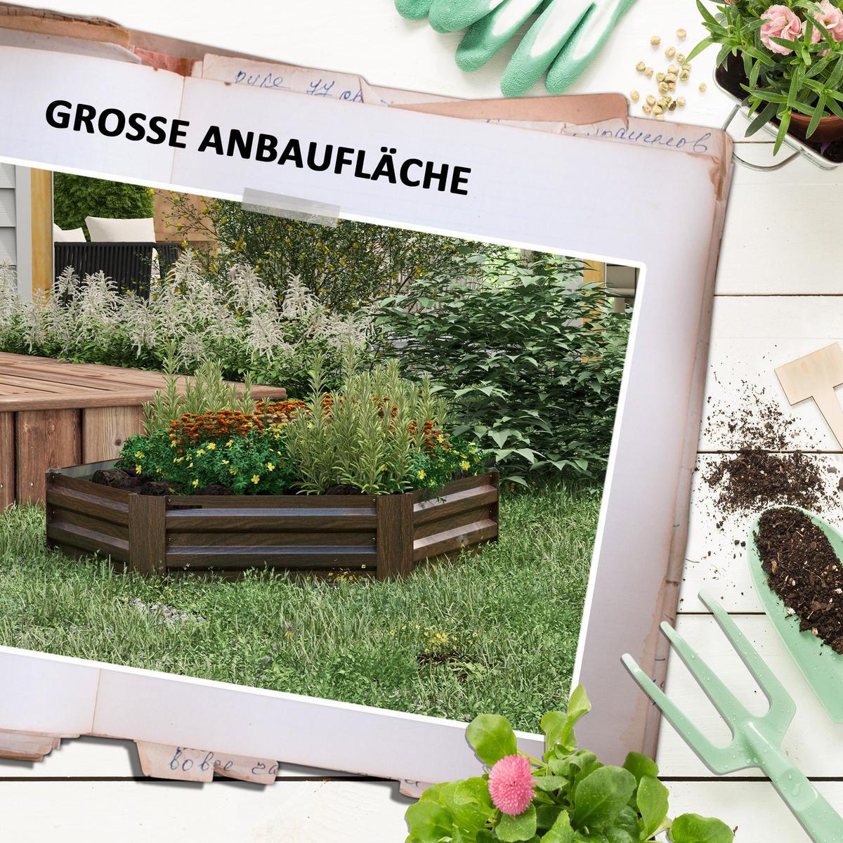 HOCHBEET aus Stahl für Balkon, Garten, Dunkelbraun, 113 x 98 x 30 cm - Braun, Metall (98/30/113cm) - Outsunny