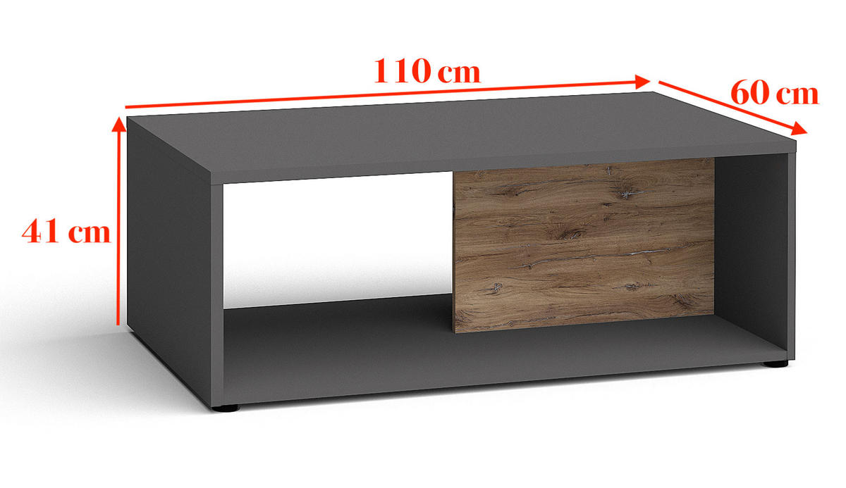 WOHNWAND Oviedo graphit matt / Flagstaff Eiche 5-teilig - Graphitfarben/Braun, Holz/Holzwerkstoff (300/144/60cm) - Feldmann-Wohnen