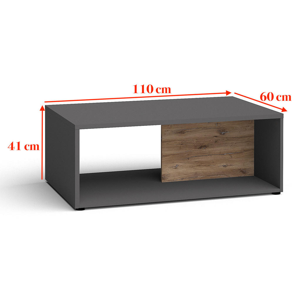Thumbnail - Feldmann-Wohnen Couchtisch, Grau, Braun, Holz, 2 Fächer, Rechteckig,Rechteckig, 110x41x60 cm, Wohnzimmer, Wohnzimmertisc...