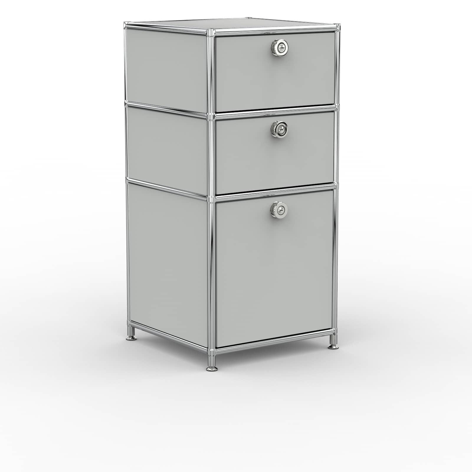 BÜRO-STANDCONTAINER, Metall, 40cm, 2 Schubladen + 1 hohe Schublade, Lichtgrau - Chromfarben/Silberfarben, Metall (40/82.4/39.7cm) - Versee