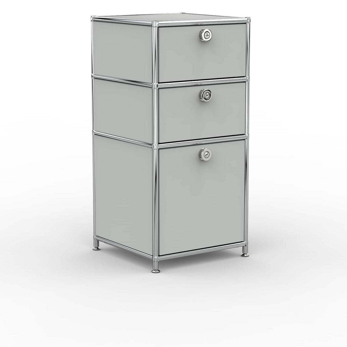 BÜRO-STANDCONTAINER, Metall, 40cm, 2 Schubladen + 1 hohe Schublade, Lichtgrau - Chromfarben/Silberfarben, Metall (40/82.4/39.7cm) - Versee