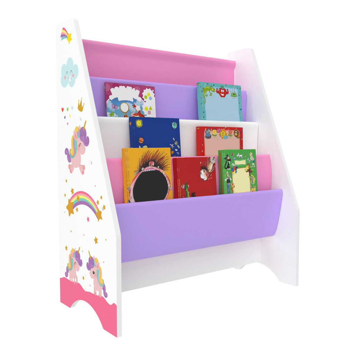 KINDERREGAL Fisterra - Lila/Weiß, Holzwerkstoff/Textil (62/74/29cm) - [en.casa]