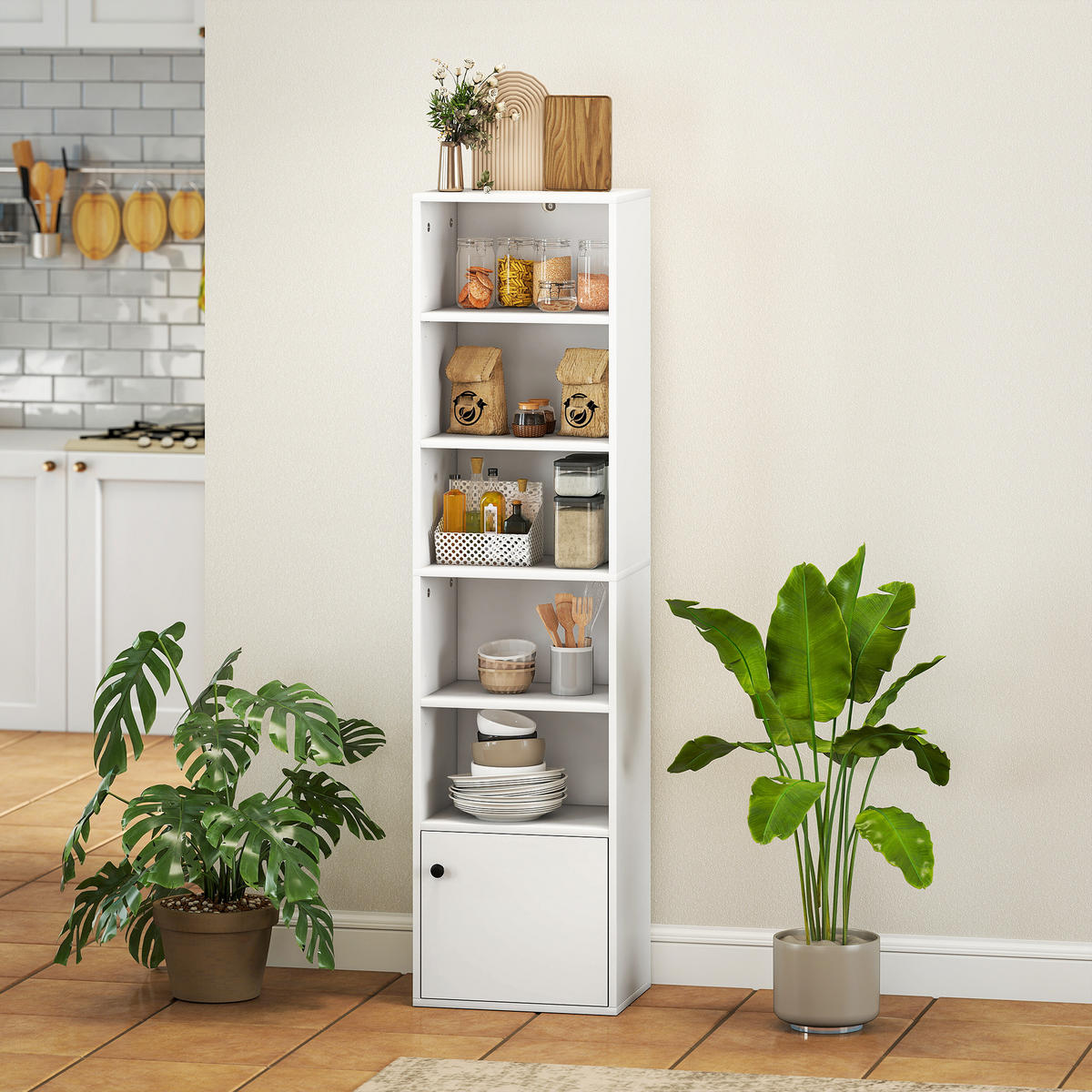 REGAL DE-15549 40/30/156 cm, 3 verstellbare Böden + Schrank Weiß - Weiß, Holzwerkstoff (40/156/30cm) - ComfortXL