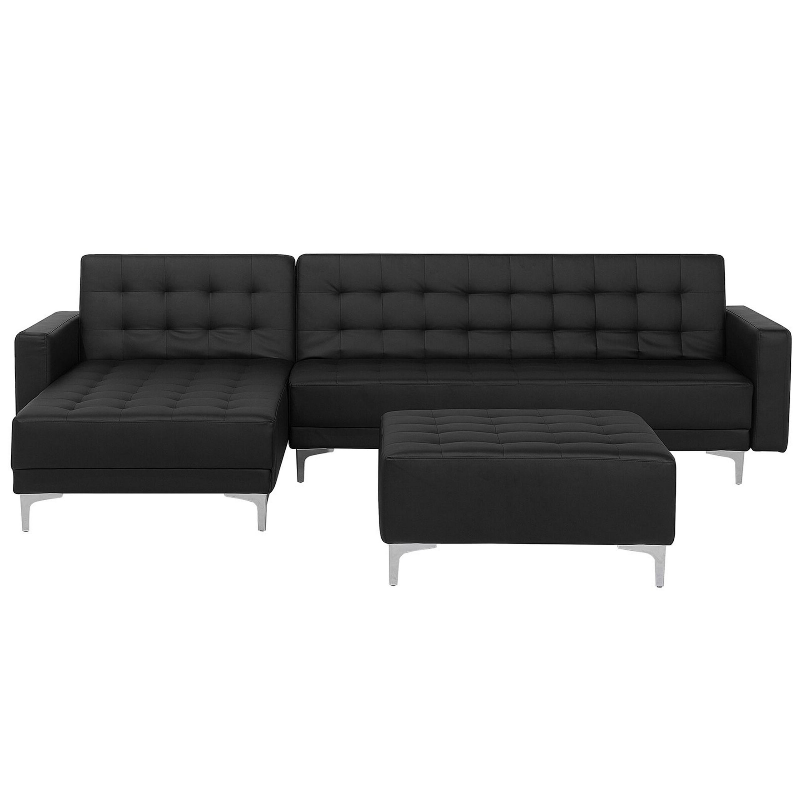 SCHLAFSOFA linksseitig mit Ottomane Kunstleder Schwarz Aberdeen - Schwarz, Textil (267/168cm) - Beliani
