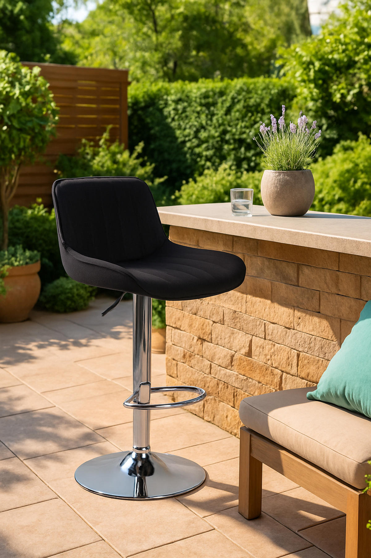 BARHOCKER Lento Gestell Metall in Chromoptik Stoff Schwarz - Chromfarben/Schwarz, Textil/Metall (50/108/50cm) - TPFLiving