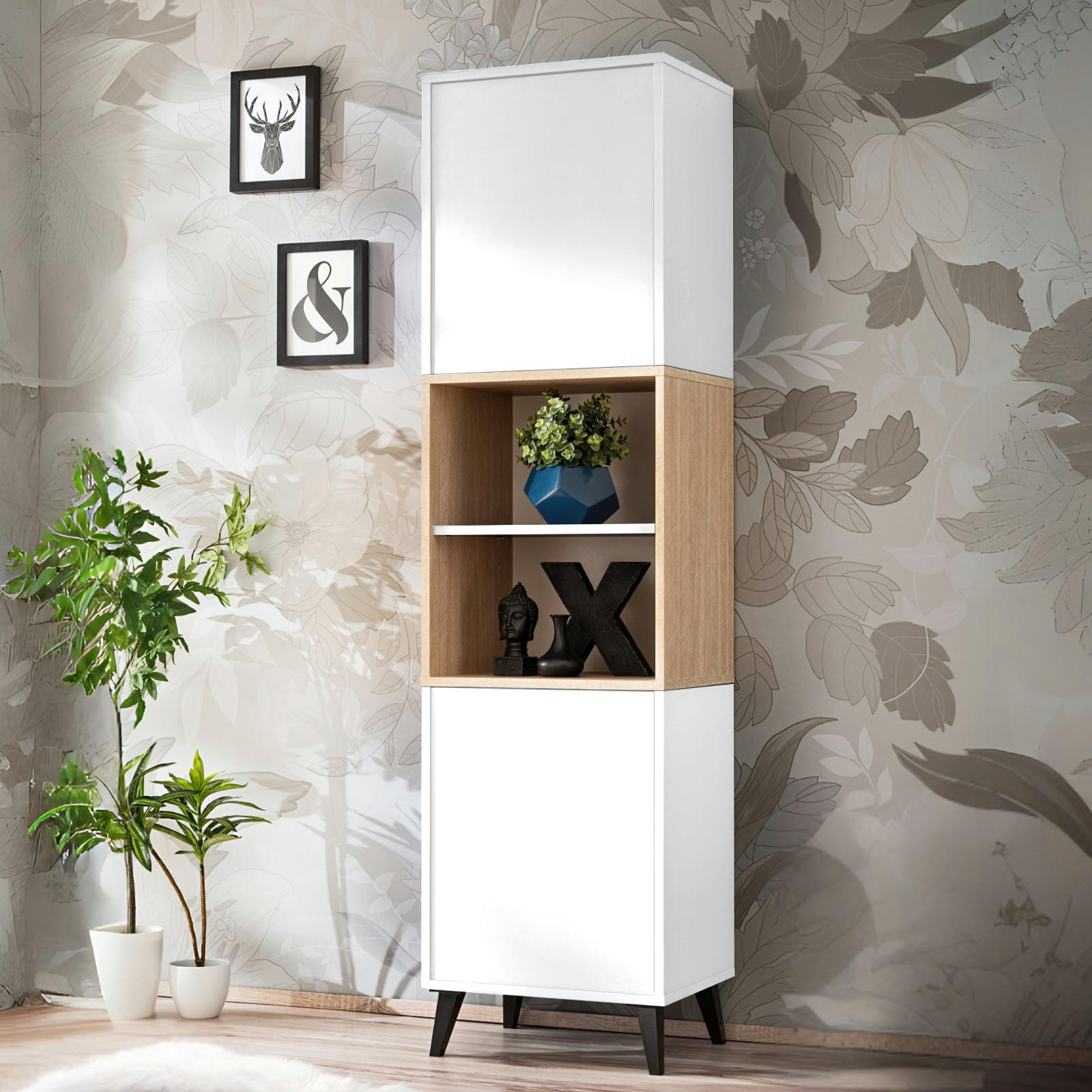 HIGHBOARD FONDI, Weiß, Skandinavische Tanne - Hellbraun/Weiß, Glas/Holzwerkstoff (46/173/35cm) - Komodee